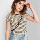 Women's Short Sleeve Diagonal Cut Out Baby T-shirt - Wild Fable Cream Striped S, Ivory
