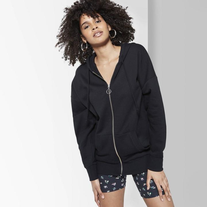 Women's Long Sleeve Oversized Zip Hoodie - Wild Fable Black