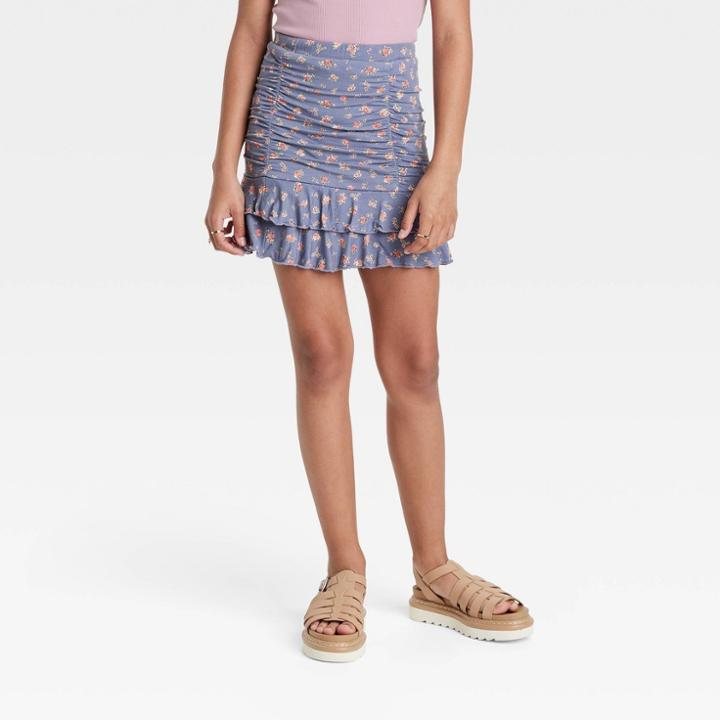 Girls' Cinched Ruffle Skirt - Art Class Light Blue Floral