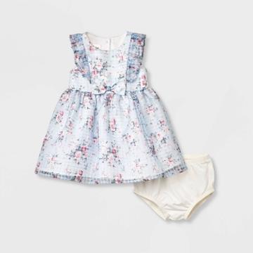 Mia & Mimi Baby Girls' Floral Organza Dress - Blue Newborn