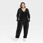 Women's Plus Size Bell Long Sleeve Velour Jumpsuit - A New Day Black