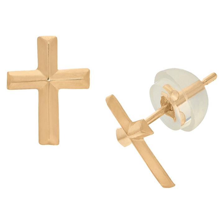 Tiara Kid's Cross Stud Earrings In 14k Yellow Gold, Girl's