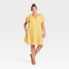 Women's Plus Size Flutter Short Sleeve Woven Dress - Universal Thread Yellow