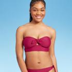 Women's Long Line Front Tie Bandeau Bikini Top - Shade & Shore Berry