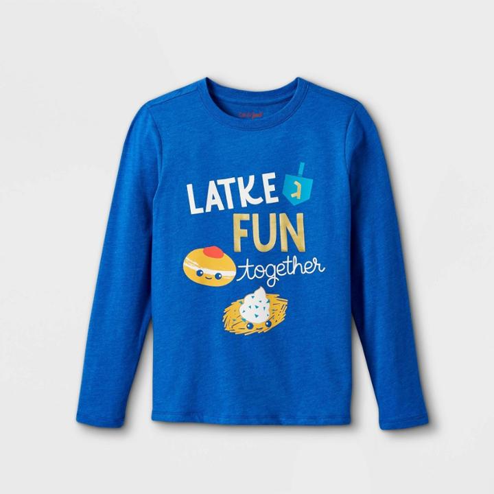 Boys' 'latke Fun Together' Graphic Long Sleeve T-shirt - Cat & Jack Cobalt Blue
