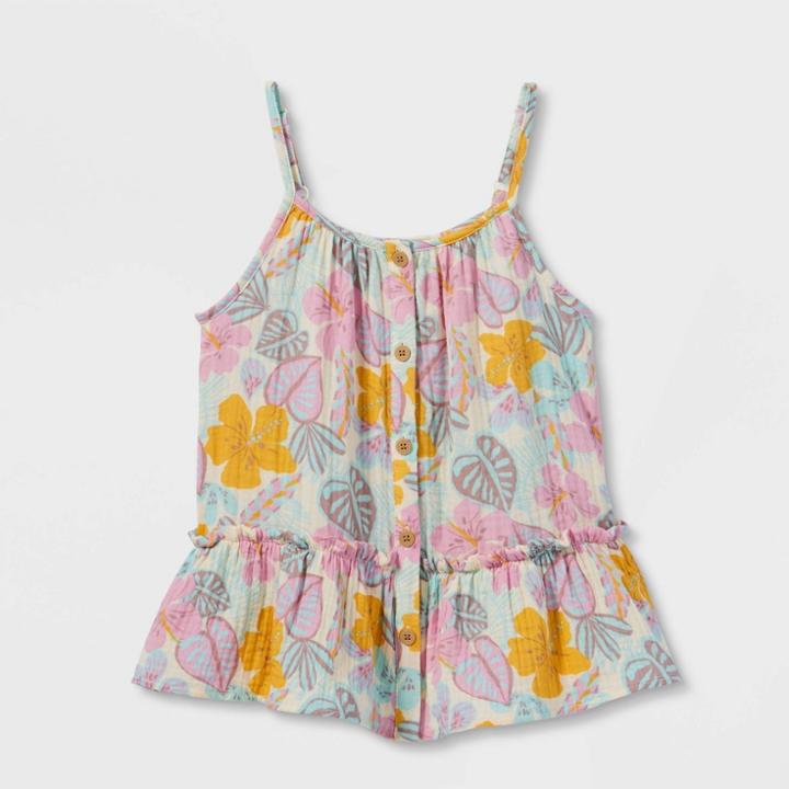 Girls' Woven Gauze Tier Tank Top - Cat & Jack Tropical Green