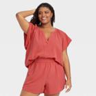 Women's Plus Size Flutter Short Sleeve Blouse - Universal Thread Red