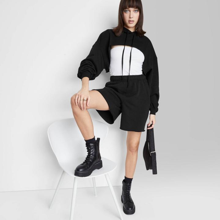 Women's Super Cropped Hooded Sweatshirt - Wild Fable Black