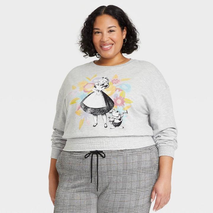 Alice In Wonderland Women's Disney Alice And Wonderland Plus Size Graphic Sweatshirt - Heather Gray