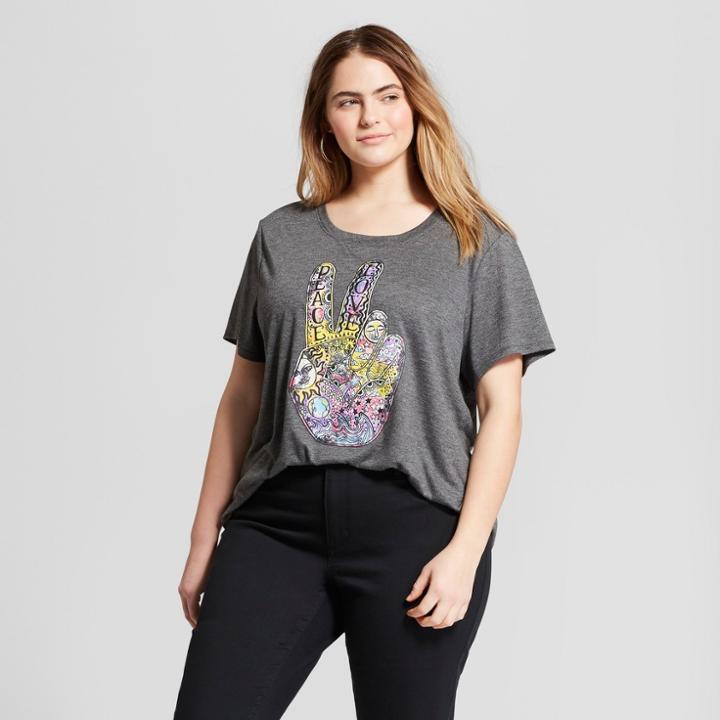 Women's Plus Size Peace Universal Short Sleeve Crew Neck T-shirt - Modern Lux (juniors') - Charcoal