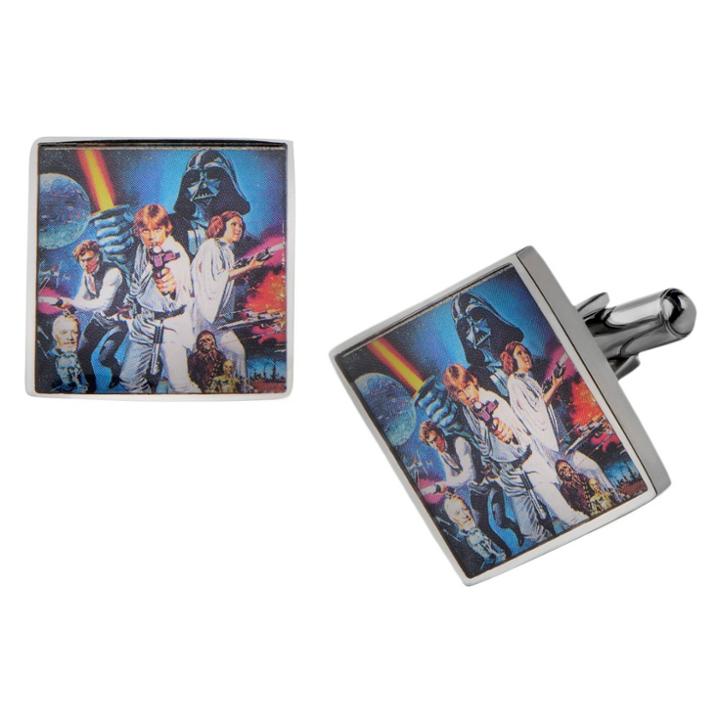 Men's Star Wars Poster Relief Graphic Stainless Steel Square Cufflinks, Size: