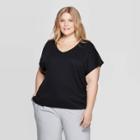 Women's Plus Size Short Sleeve V-neck Dolman T-shirt - Prologue Black
