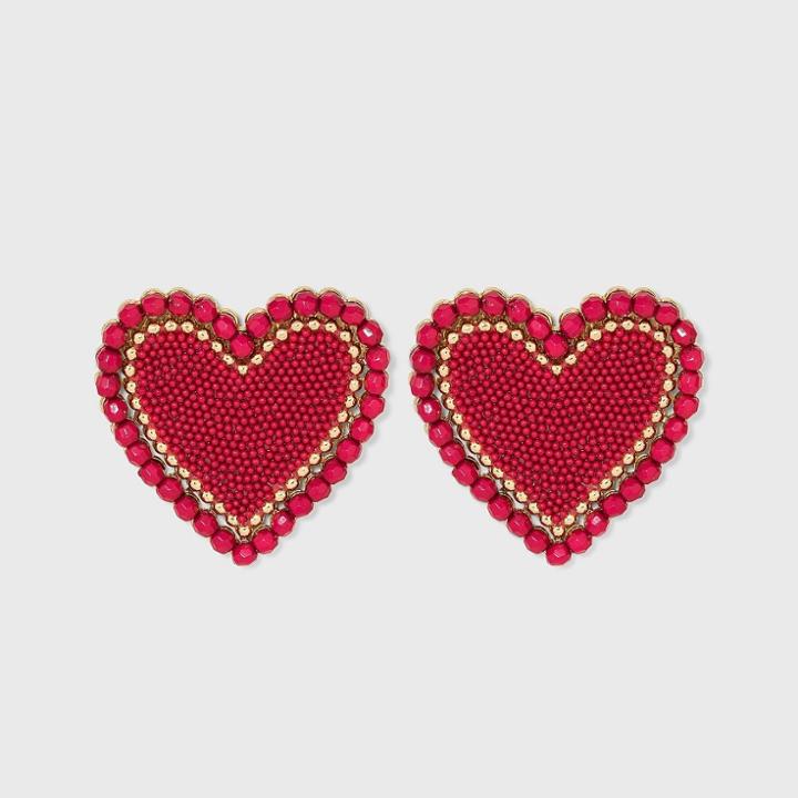 Sugarfix By Baublebar Beaded Heart Stud Earrings - Red