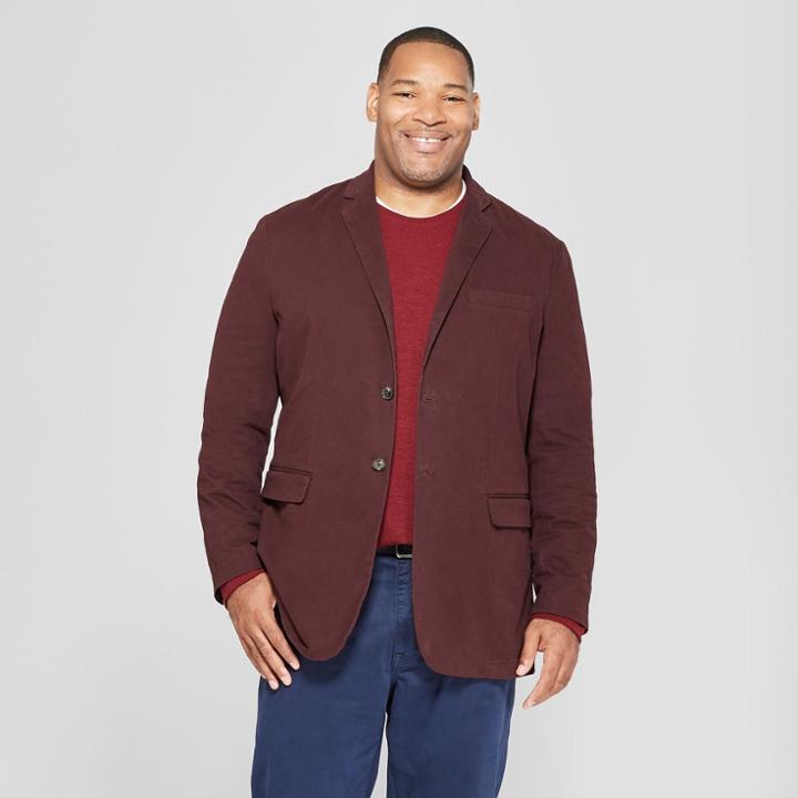 Men's Big & Tall Washed Twill Blazer - Goodfellow & Co Burgundy (red)