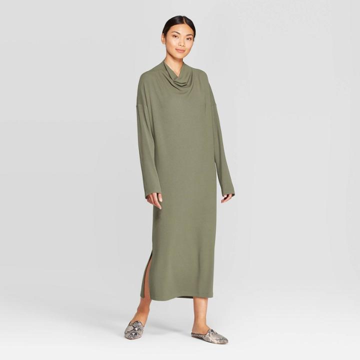 Women's Regular Fit Long Sleeve Turtleneck Maxi Dress - Prologue Green