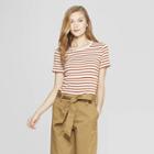 Women's Striped Fitted Short Sleeve Crew T-shirt - A New Day Rust/white (red/white)