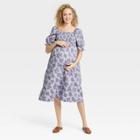 The Nines By Hatch Elbow Sleeve Cotton Maternity Dress Lilac Purple Floral