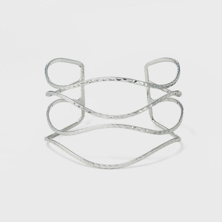 Target Women's Open Cuff With Four Wave Textured Rows - Silver,