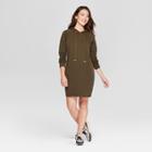 Women's Long Sleeve Fitted Hoodie Dress - Almost Famous (juniors') Olive