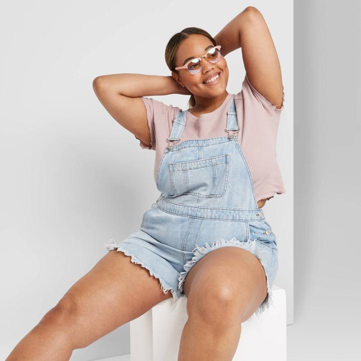 Women's Plus Size Denim Shortalls - Wild Fable Light Wash 1x, Women's, Size: