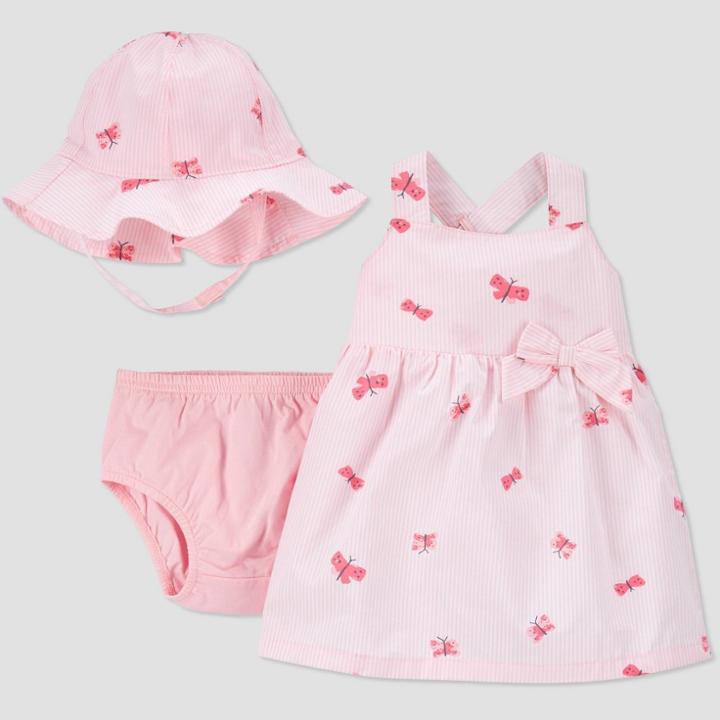 Baby Girls' 2pc Butterfly Dress With Hat - Just One You Made By Carter's Pink Newborn