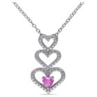 Target .25 Ct. T.w. Heart Shaped Created Pink Sapphire Tiered Heart Pendant Necklace In Sterling