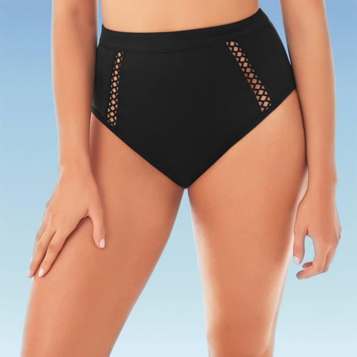 Women's Slimming Control Mesh Inset High Waist Bikini Swim Bottom - Beach Betty By Miracle Brands Black S, Women's,
