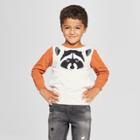 Genuine Kids From Oshkosh Toddler Boys' Raccoon Critter Face Long Sleeve Crew Sweatshirt - Rust/cream