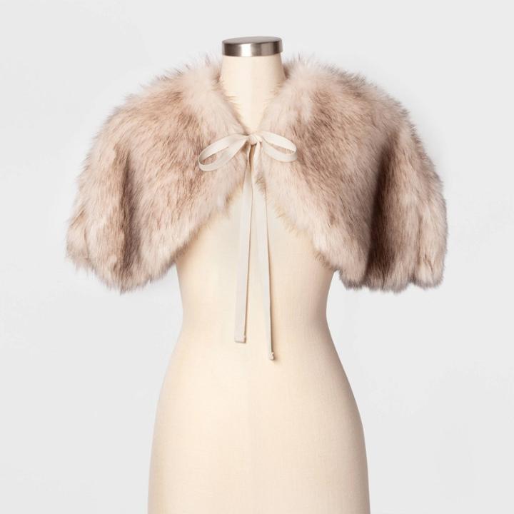 Women's Faux Fur Collared Jacket - A New Day Tan One Size, Women's