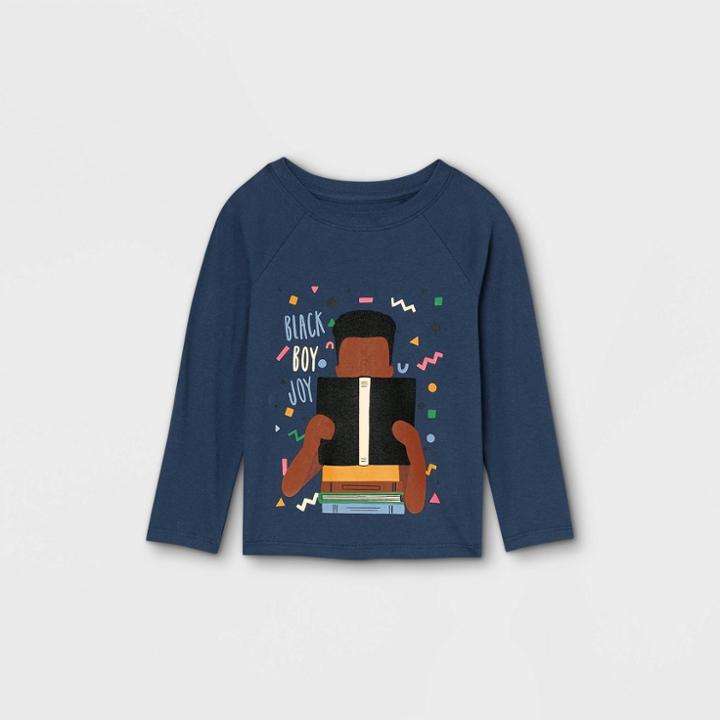 No Brand Black History Month Toddler Boys' Reading Black Joy Long Sleeve T-shirt - Navy Blue