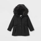 Toddler Girls' Faux Wool Hooded Coat - Cat & Jack Black