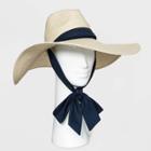 Women's Wide Brim Straw Fedora Hat With Ties - A New Day White