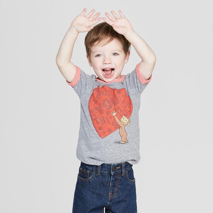 Happy Threads Toddler Boys' Curious George Short Sleeve T-shirt - Gray