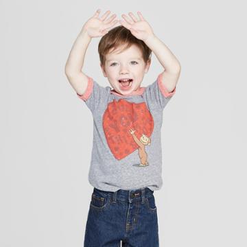 Happy Threads Toddler Boys' Curious George Short Sleeve T-shirt - Gray