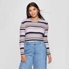 Women's Plus Size Striped Long Sleeve Crew Sweater - Who What Wear Purple/gray 4x, Purple/gray