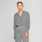 Women's Striped Long Puff Sleeve Button-up Shirt - Who What Wear Black/white S, Black/white