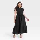 Women's Plus Size Ruffle Short Sleeve A-line Dress - Who What Wear Jet Black