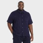 Men's Big & Tall Terry Short Sleeve Camp Button-down Shirt - Goodfellow & Co Navy Blue