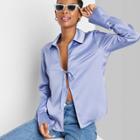 Women's Bell Long Sleeve Satin Fly Away Top - Wild Fable Periwinkle Blue Xxs