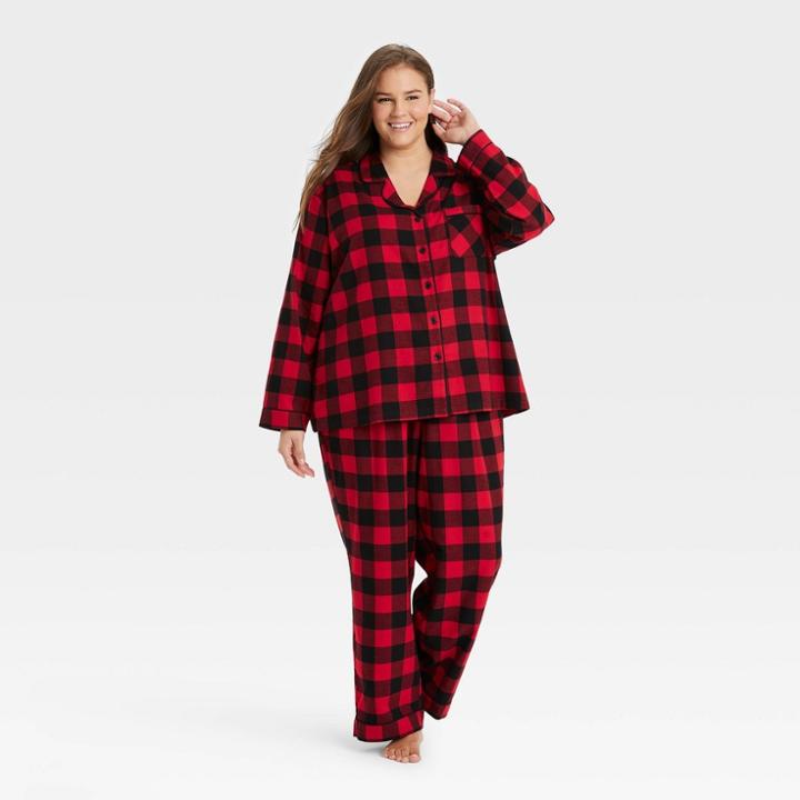 Women's Plus Size Holiday Buffalo Check Plaid Flannel Matching Family Pajama Set - Wondershop Red