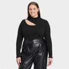 Women's Plus Size Long Sleeve Shoulder Slit Top - Who What Wear Jet Black