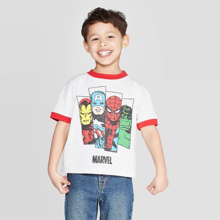 Toddler Boys' White Ringer Marvel Avengers T-shirt - Red 18m, Boy's, Gray
