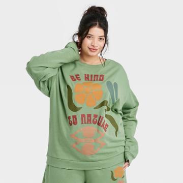 Desert Dreamer Women's Plus Size Be Kind To Nature Graphic Sweatshirt - Green
