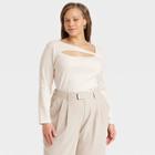 Women's Plus Size Long Sleeve Slim Fit T-shirt - A New Day Cream