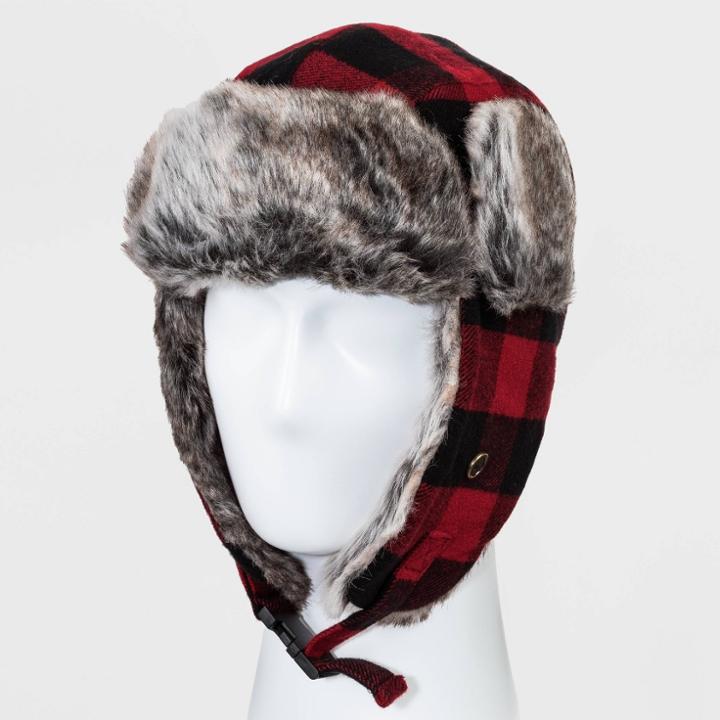 Men's Buffalo Plaid Faux Fur Trapper Hat - Goodfellow & Co Red