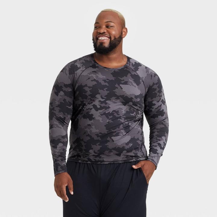 Men's Big & Tall Camo Print Fitted Long Sleeve T-shirt - All In Motion Black