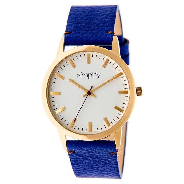 Simplify The 2800 Men's Leather Strap Watch - Gold/blue, Electric Blue
