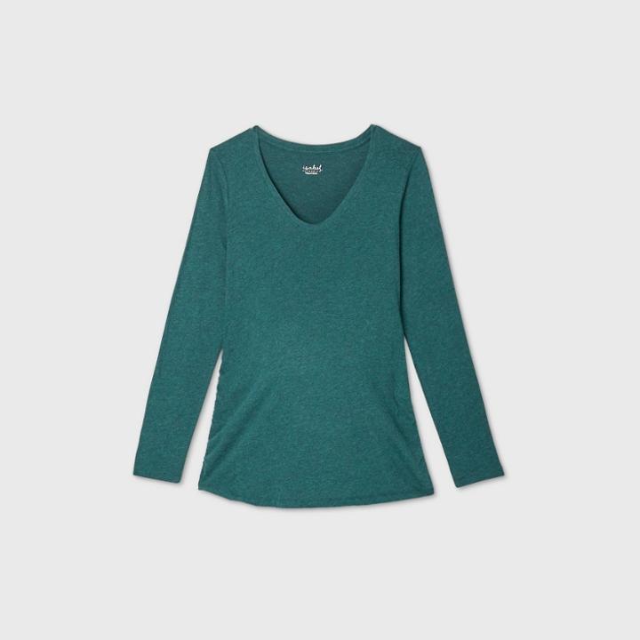Maternity Long Sleeve Side Shirred Scoop Neck T-shirt - Isabel Maternity By Ingrid & Isabel Green