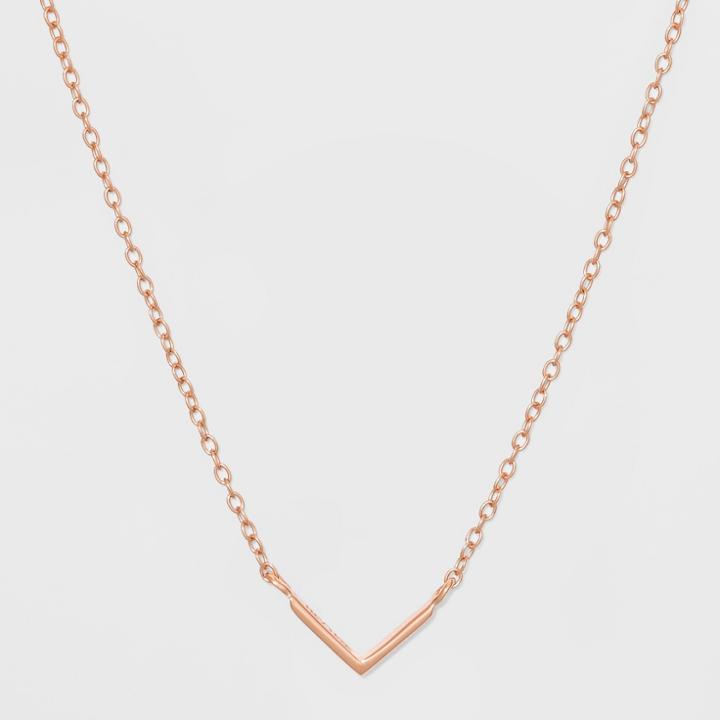 Target Sterling Silver Plain V Bar Necklace - Rose Gold