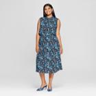 Women's Plus Size Floral Print Ruffle Placket Midi Dress - Who What Wear Black/blue X